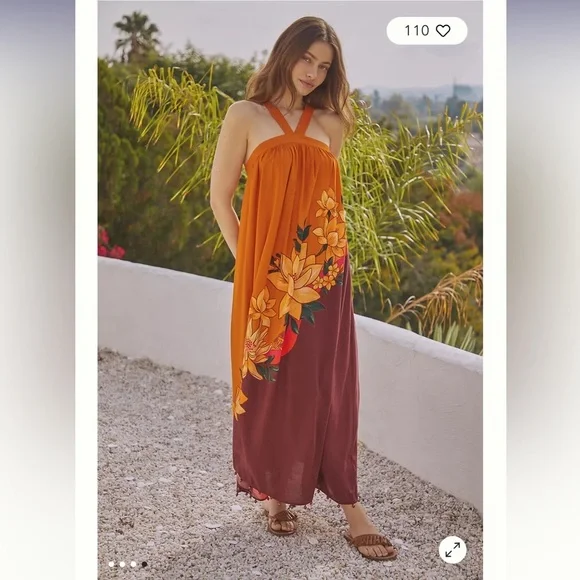 Anthropologie NWT FARM RIO HALTER MAXI COVER-UP DRESS size XS. - Picture 2 of 7